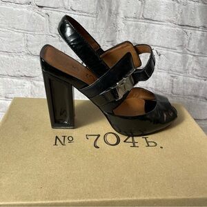 No 704b Patent Leather Black Square Heels Shoes Size 38